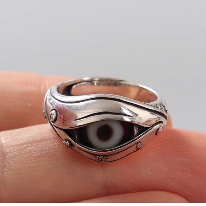Adjust Ring 925 silver inlaid Dzi bead ring Tibetan Buddha eye Open ring