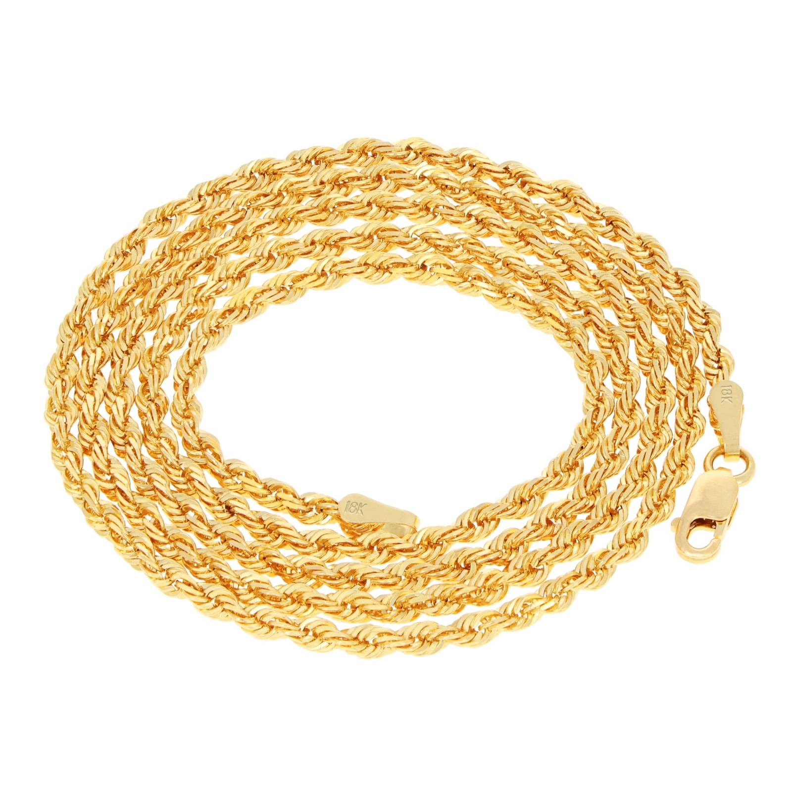 18K Yellow Gold Solid 2mm-6mm Rope Diamond Cut Chain Italian Necklace 16″- 30″