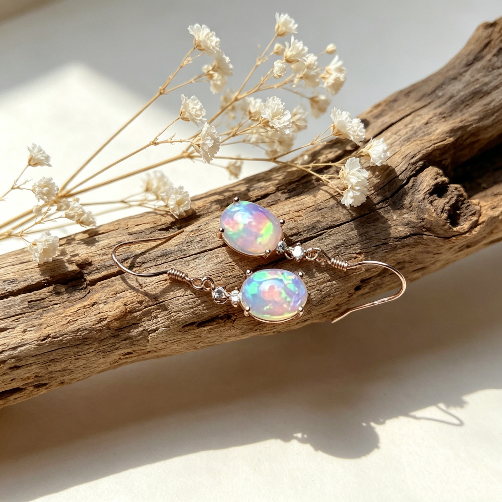 White Opal Dangle Earrings Sterling Silver Plated Fire Opal Drop Earrings