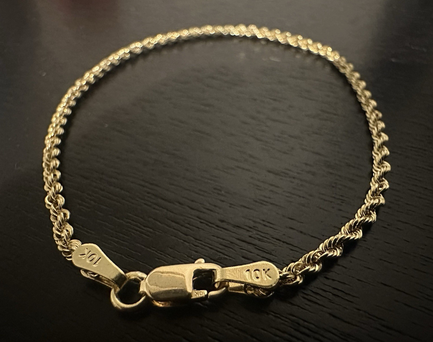 10k 0.7g Yellow Gold Rope Chain Bracelet Lobster Clasp No Stone
