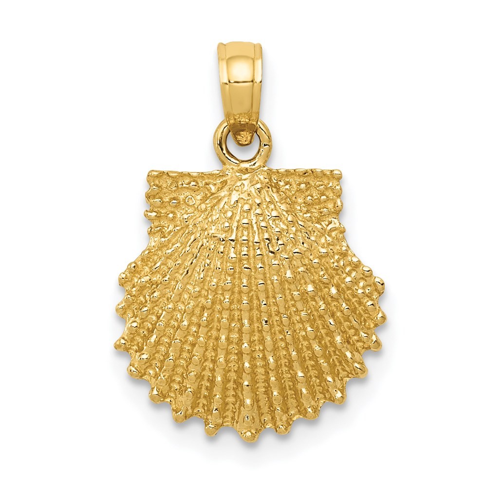 14k Yellow Gold Textured Scallop Shell Charm Pendant 0.79 Inch