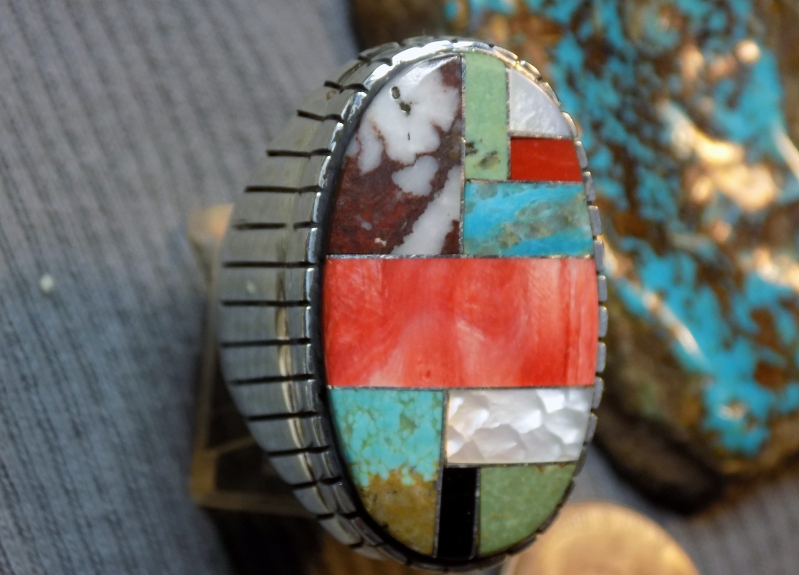 New Mens Ring Sterling Silver Multi Stone Turquoise Navajo Trevor Jack Size 12