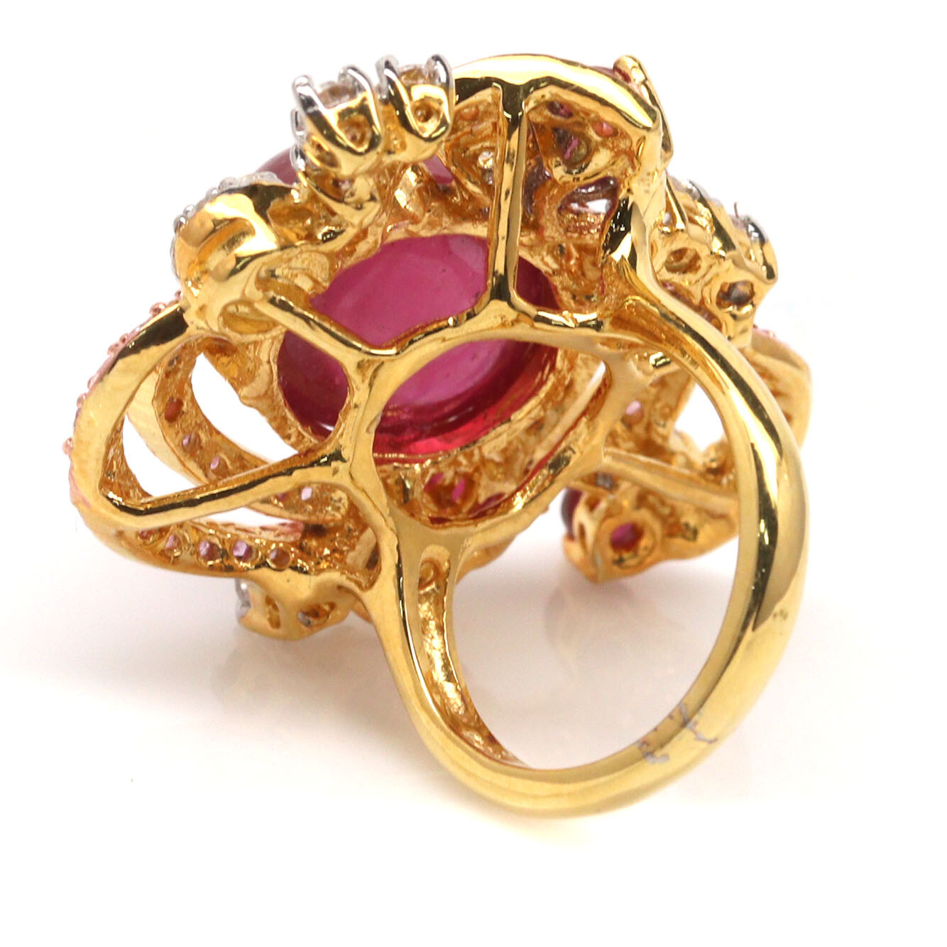 925 Sterling Silver 12 x 15 mm. Red Ruby, Sapphire & Zircon Ring Size 6.75
