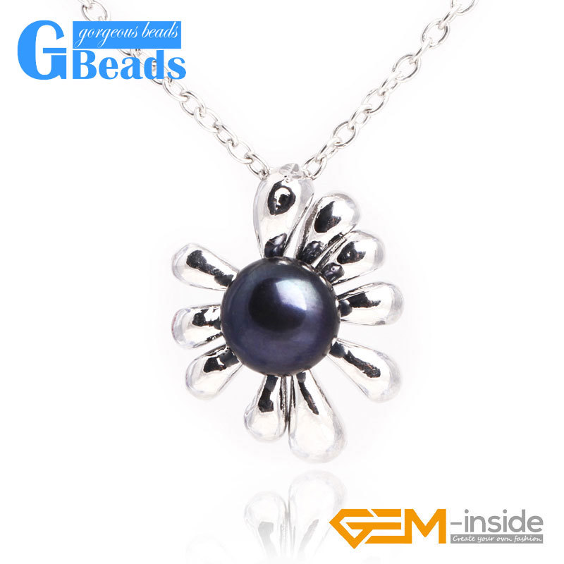 White Gold Plated Tree Shape Freshwater Pearl Beaded Pendant Necklace 10-11mm