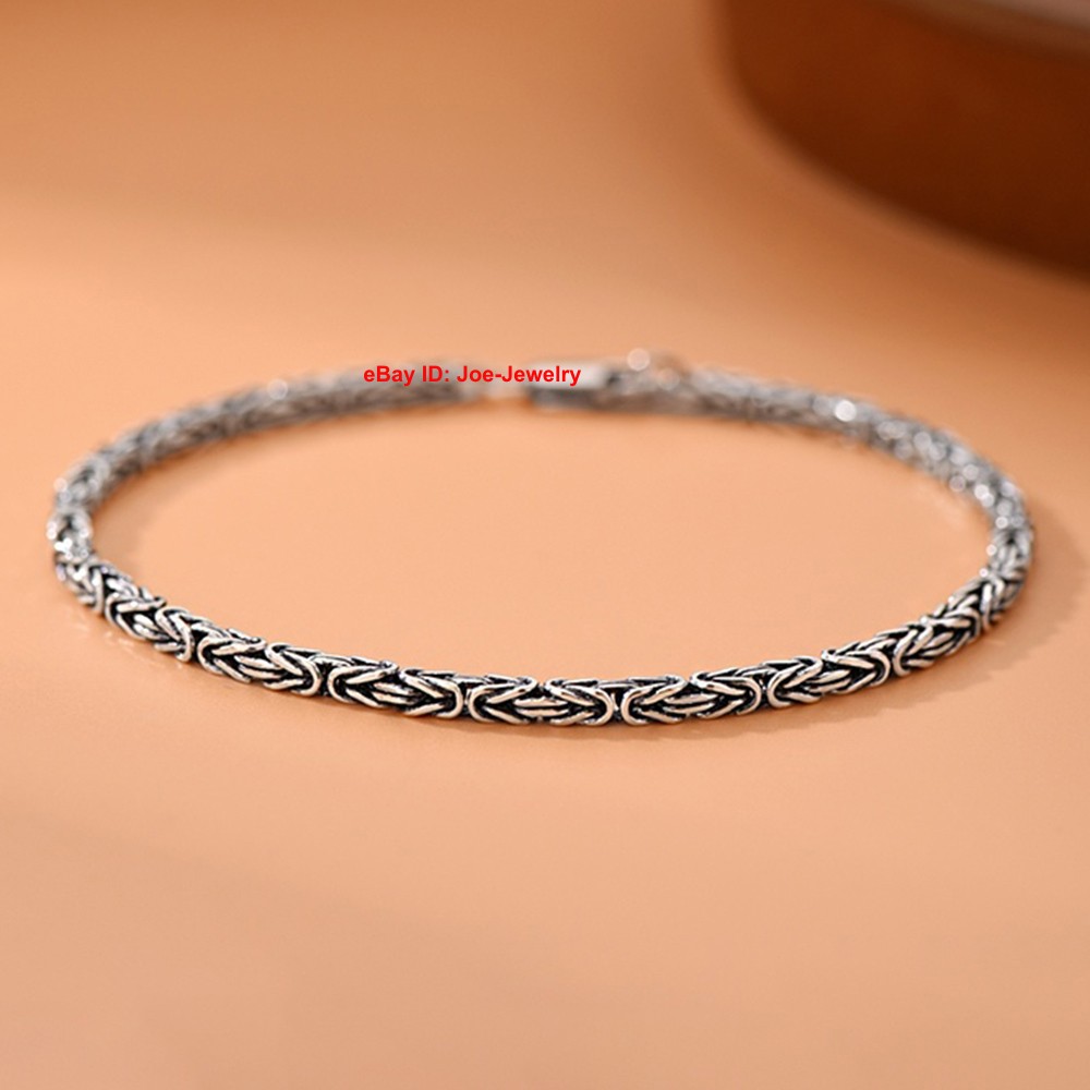 Pure 925 Sterling Silver Bracelet 2.5mm Byzantine Link Chain Bracelet 6.7-8.3″L