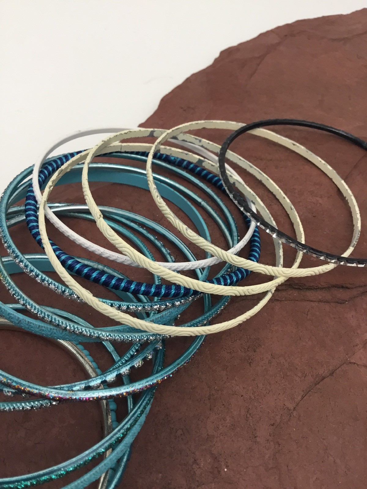 16 Teal White Tone Bracelets Wire Type Assorted Shapes Designs Fashion Lot
