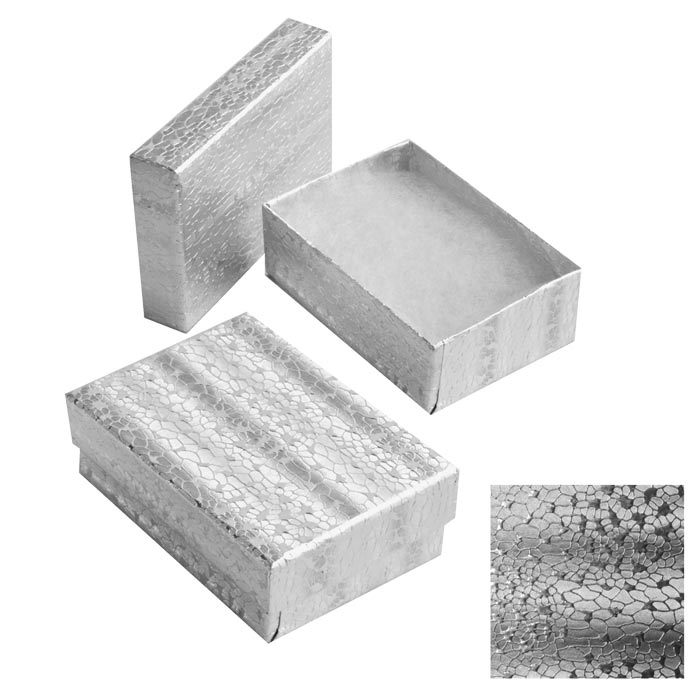 Silver Foil Cotton Filled Gift Boxes Jewelry Cardboard Box Lots of 100, 200, 500