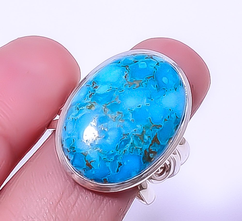 Copper Blue Turquoise – Arizona Gemstone 925 Silver Jewelry Ring s.8.5 A364