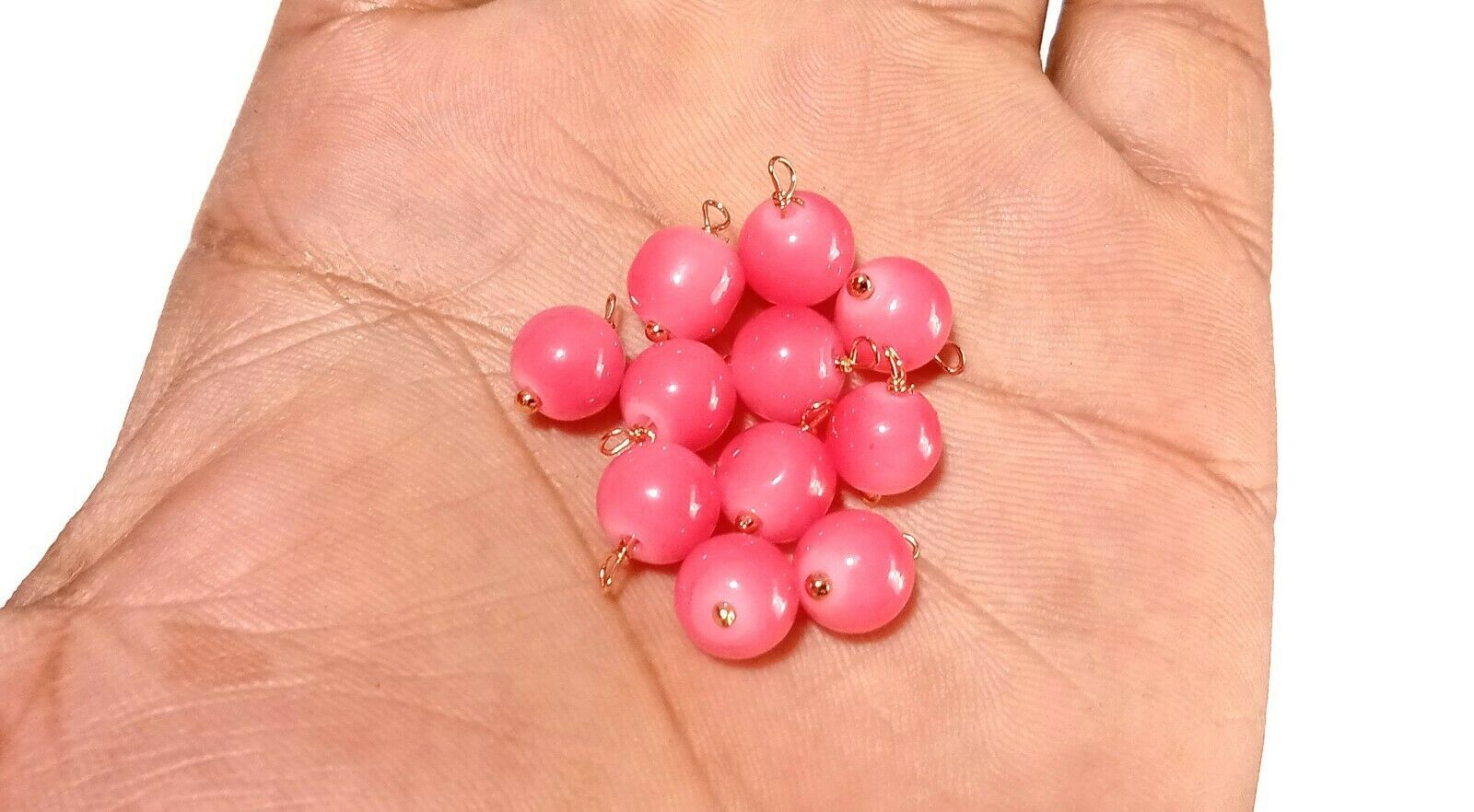 25 Pcs Rose Pink Quartz Round Smooth 8mm/10mm Beads, Rose Gold Wire Wrapped Link