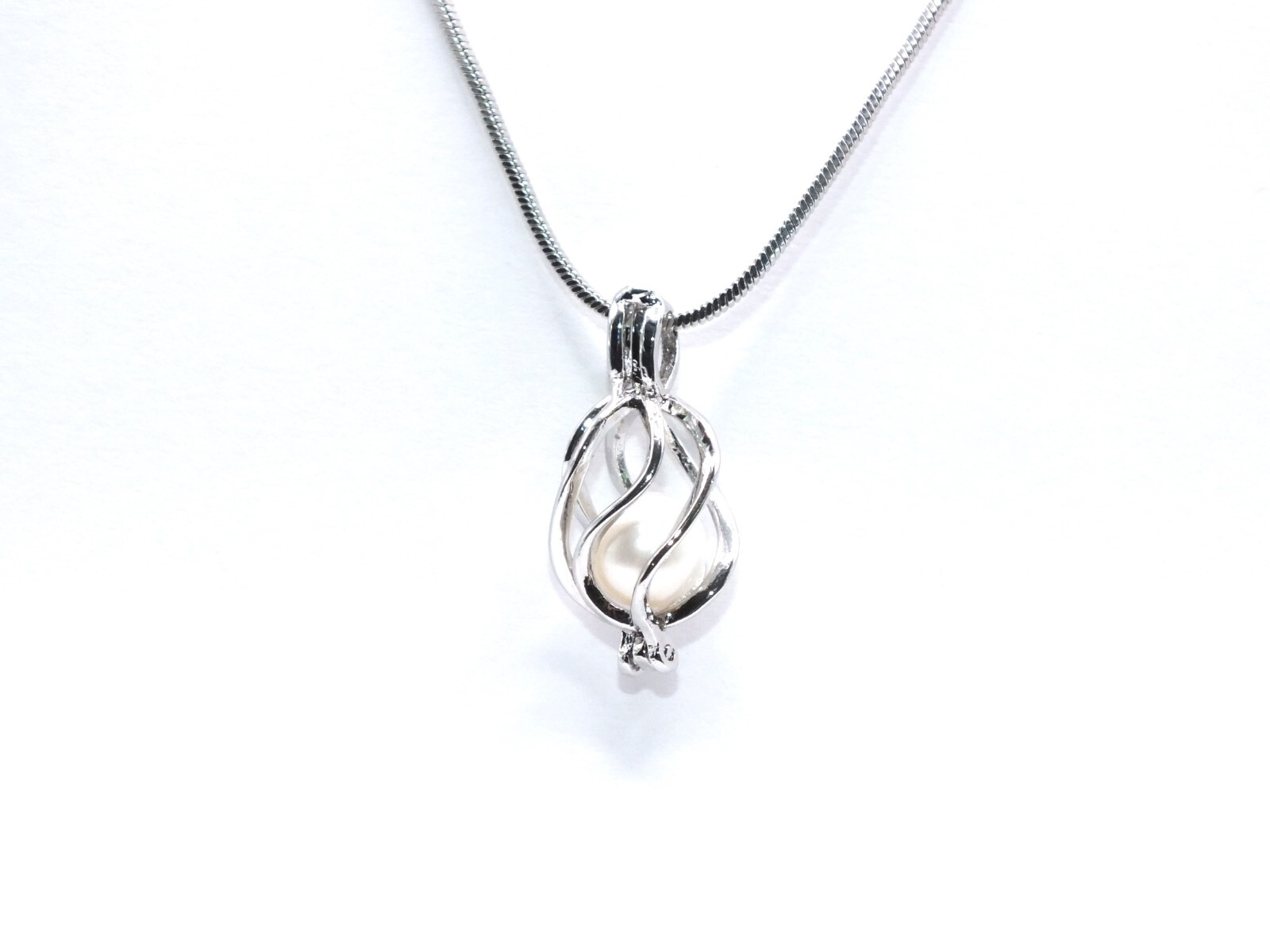 Silver Oval Basket Pearl Cage Charm Pendant Necklace – Crystal Bead Locket