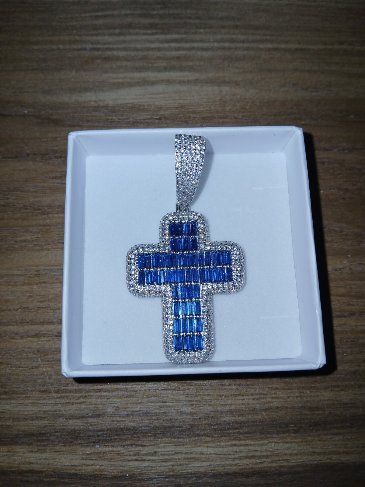 925 Solid Sterling Sliver VVS Swarovski Crystal Cross Pendant Blue And White…