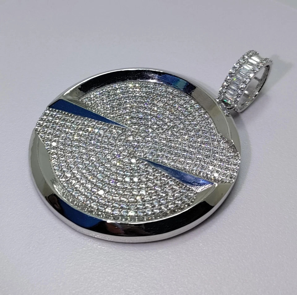 2 Ct Round Cut Simulated Diamond Medallion Charm Pendant 14k White Gold Plated