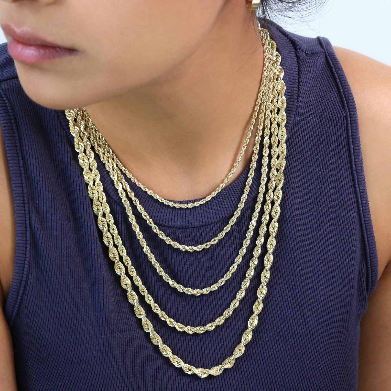 14K Yellow Gold Solid 1mm-10mm Rope Chain Diamond Cut Pendant Necklace 16″- 30″
