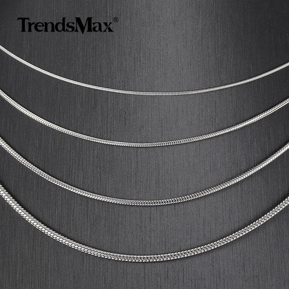 0.9mm-2.0mm Silver Solid Stainless Steel Round Snake Chain Necklace Unisex Link