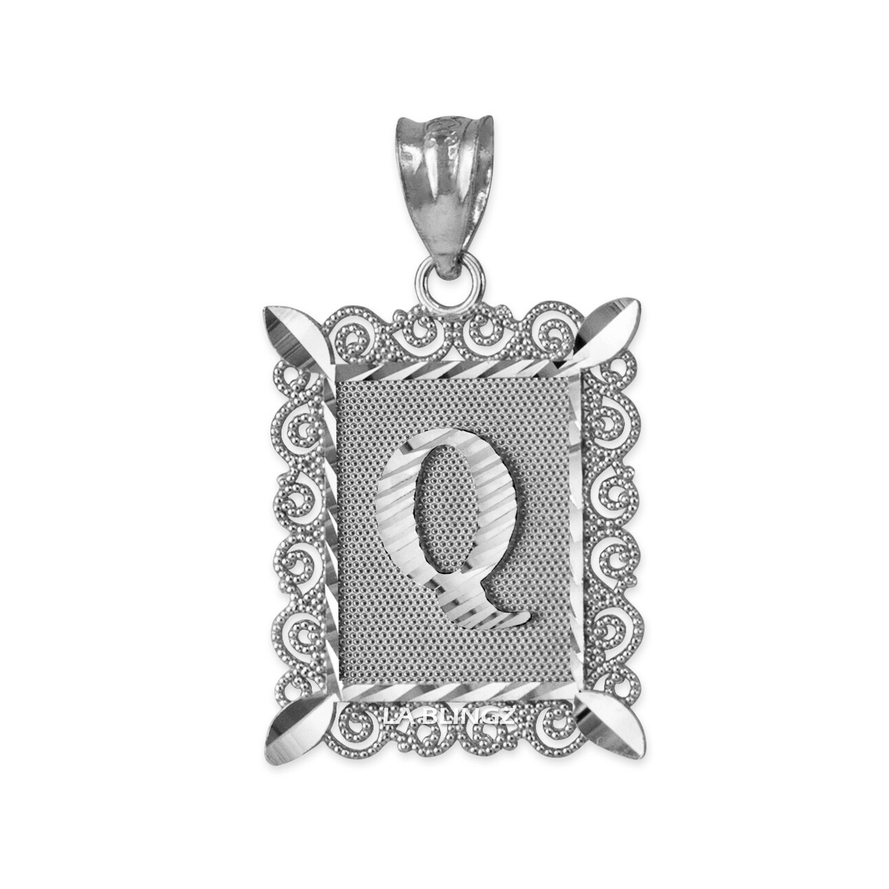 Sterling Silver Filigree Alphabet Initial A-Z Personalized Charm Pendant (S/M/L)