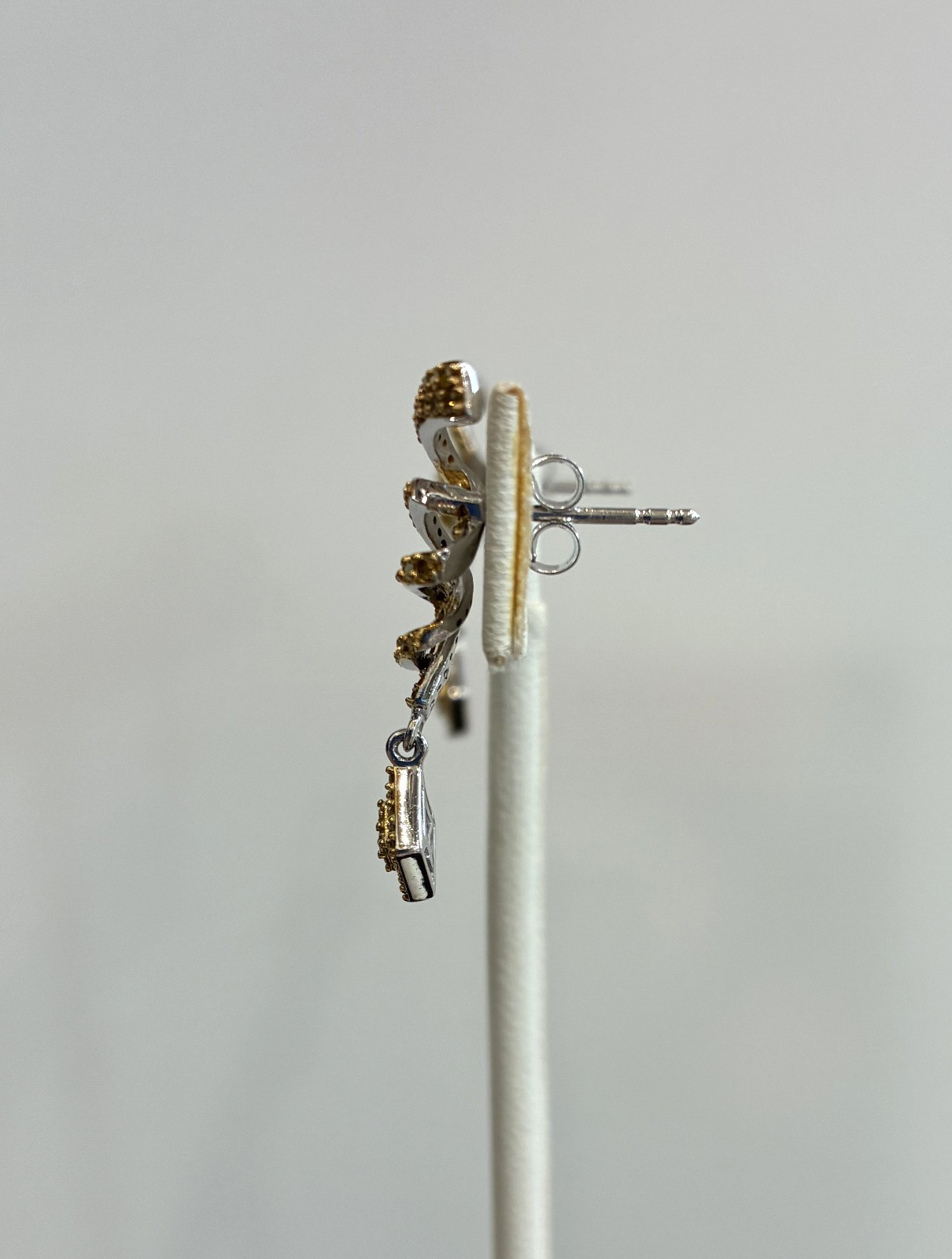 Yellow Diamond (1.00ctw) Spiral Drop Earrings in Rhodium over Sterling Silver