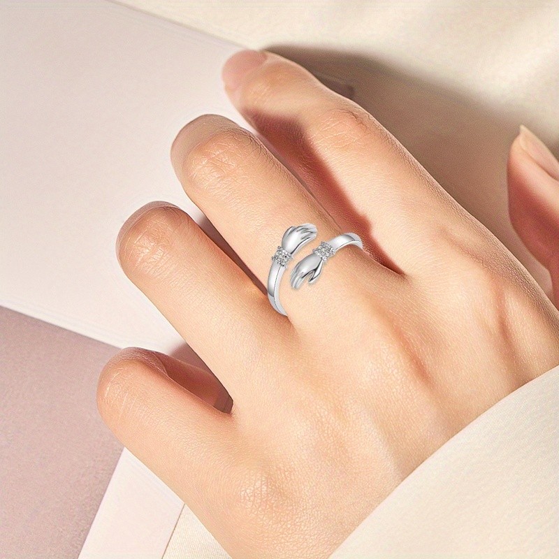 Trendy Minimalist Brass Hugging Engraved Open Adjustable Diamond-Accented Ring