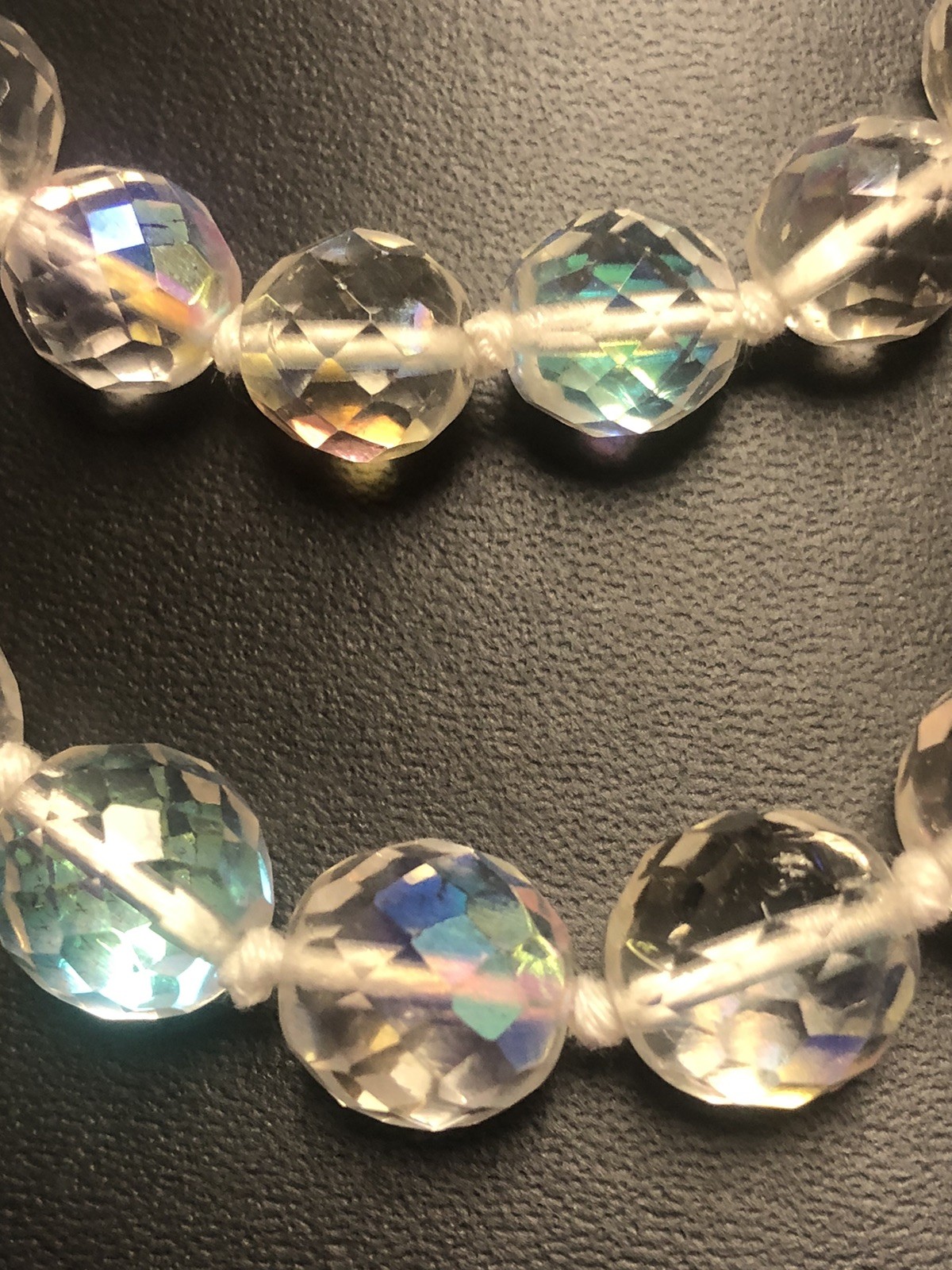 RICHELIEU VTG TWO SINGLE STRANDS AURORA BOREALIS BEADS NECKLACES 32″ & 16″ LONG