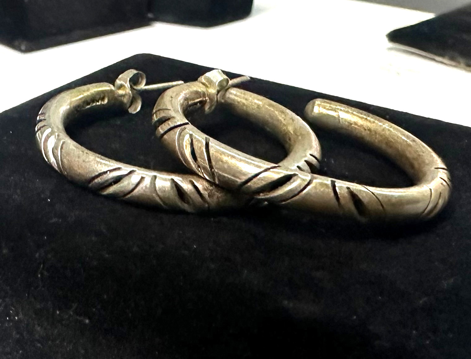 Signed MWS Mexico Hoop Earrings 925 Large Etched Hoops Sterling Silver 925 #10