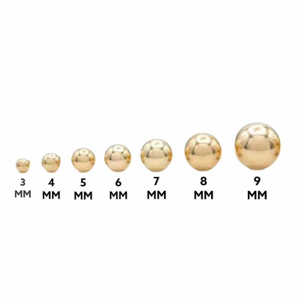 14K Solid Yellow/White Gold Ball Stud Earrings- Pure Gold 3MM To 11MM