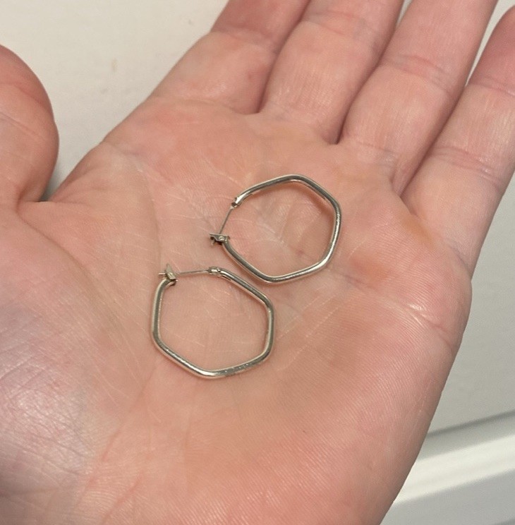 925 Sterling Silver Hexagon Hoop Earrings, Hinged Closure, No Stone