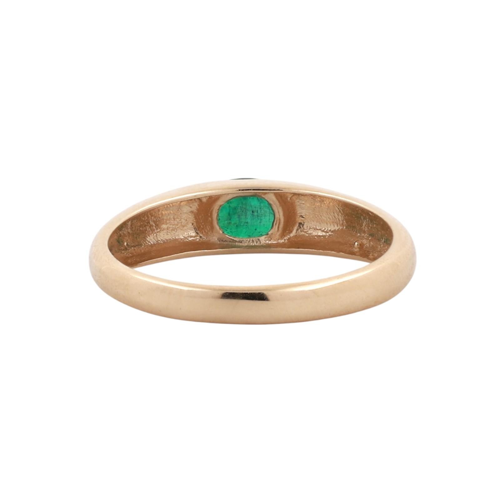 14K Yellow Gold 0.35CT Natural Emerald Oval Flush Set Dome Band Ring Size 7.5