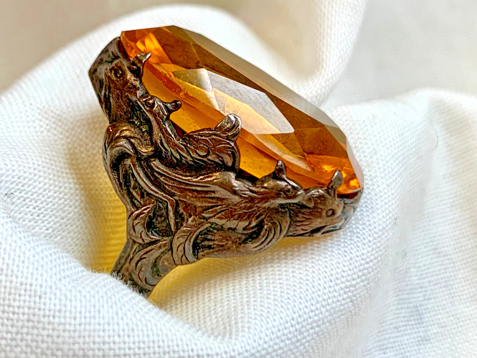 Antique Sterling Silver Ring Fine Jewelry Size 3.25 Band Mythological Asian Bird