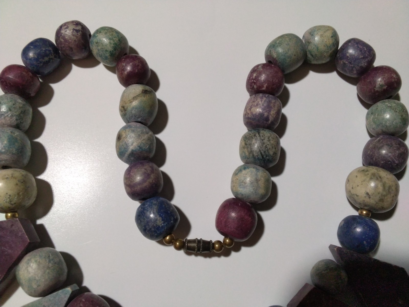Artisan Multi Gemstone Statement Necklace 19” Chunky Geometric Tabs Lapis Agate