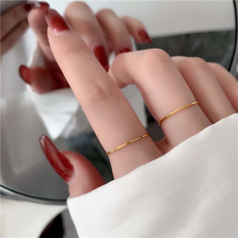 Woman 18k Gold Plated Stainless Steel Band Ring Joint Ring Super Thin 0.5mm