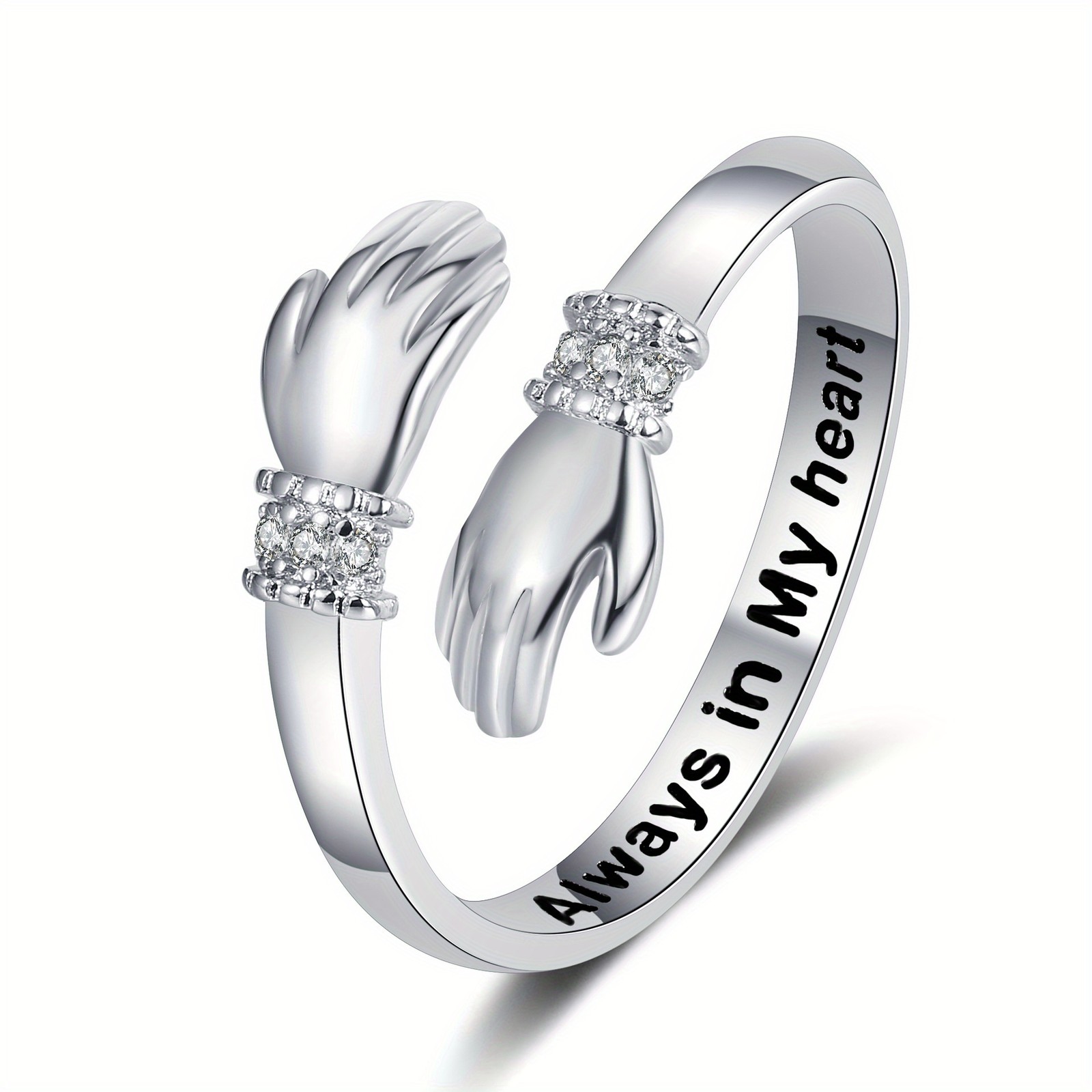 Trendy Minimalist Brass Hugging Engraved Open Adjustable Diamond-Accented Ring