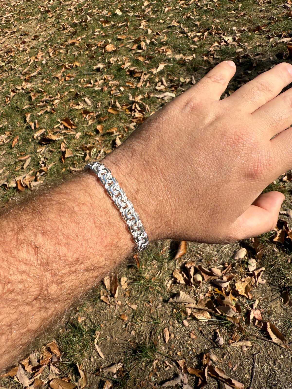 Real 925 Sterling Silver Handmade 9mm Bismark Garibaldi Chino Bracelet Mens