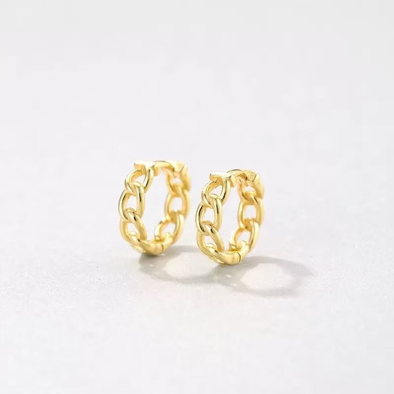 925 Silver Chain Link Huggie Hoop Earrings Vintage Unisex Geometric Earrings A62