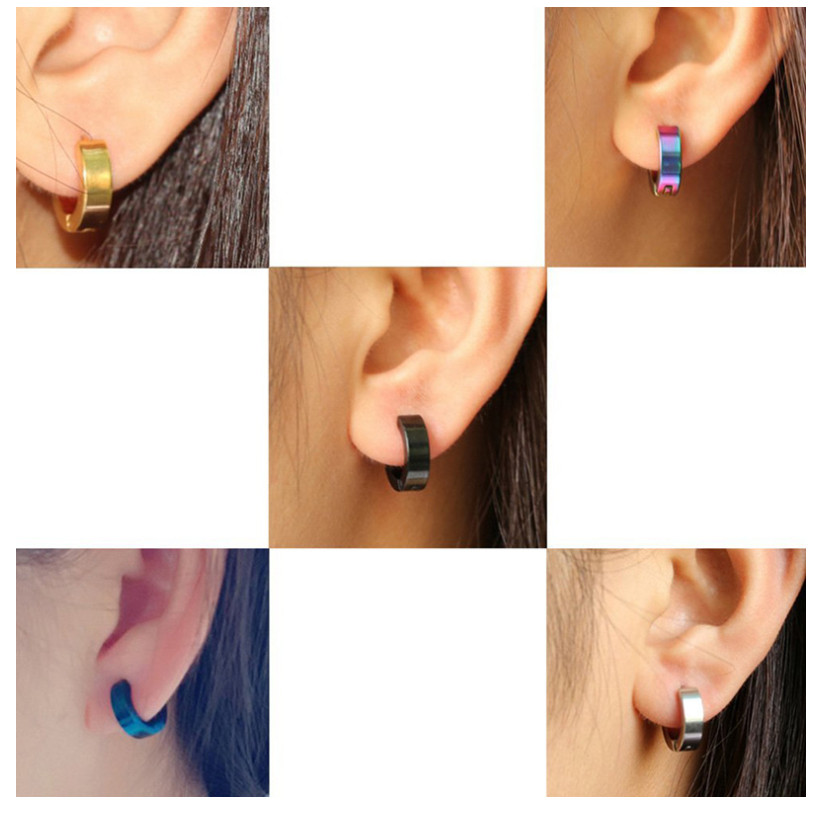 Non-Piercing Clip On Fake Men Women Ear Stud Cuff Hoop Earrings Stainless Steel