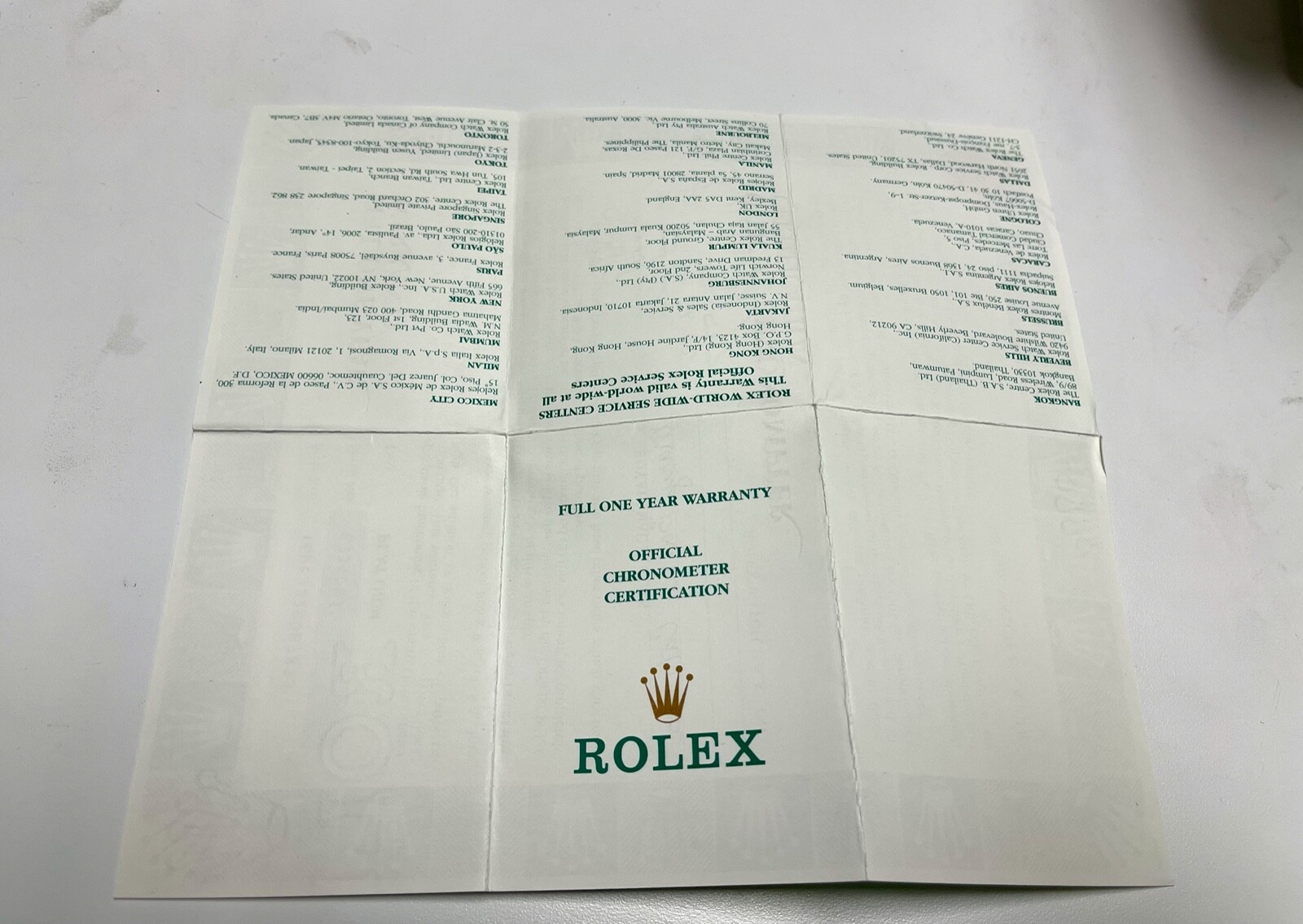 Rolex full one year warranty certificate For Ref 16962