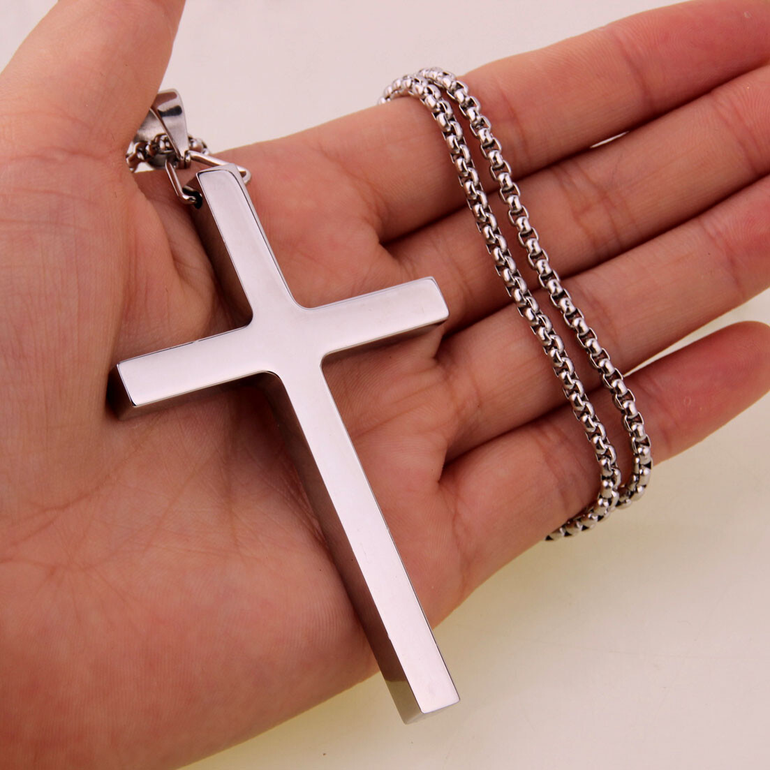 New Gift Unisex’s Men’s Silver Stainless Steel Big Cross Pendant Chain Necklace