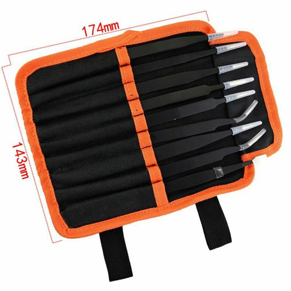 10pc ESD Tweezers Precision Set Stainless Steel For Electronics & Jewelry Repair