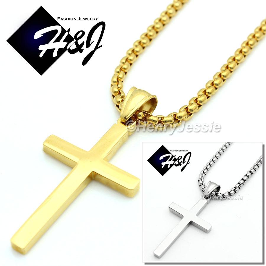 16-36″Stainless Steel 2/3/4mm Silver/Gold Plated Box Link Chain Cross Pendant*P