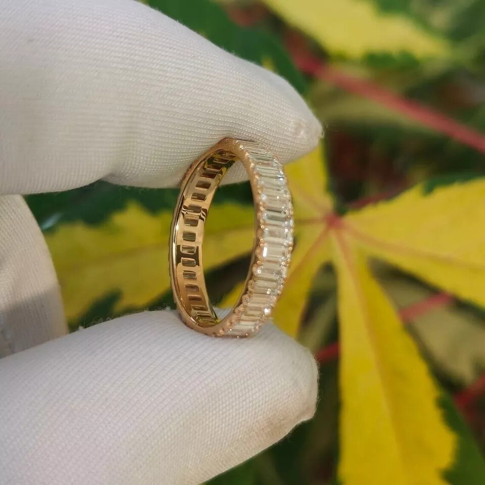 1.90Ct Baguette Cut Lab Grown Diamond/CVD Full Eternity Band 14k Yellow Gold