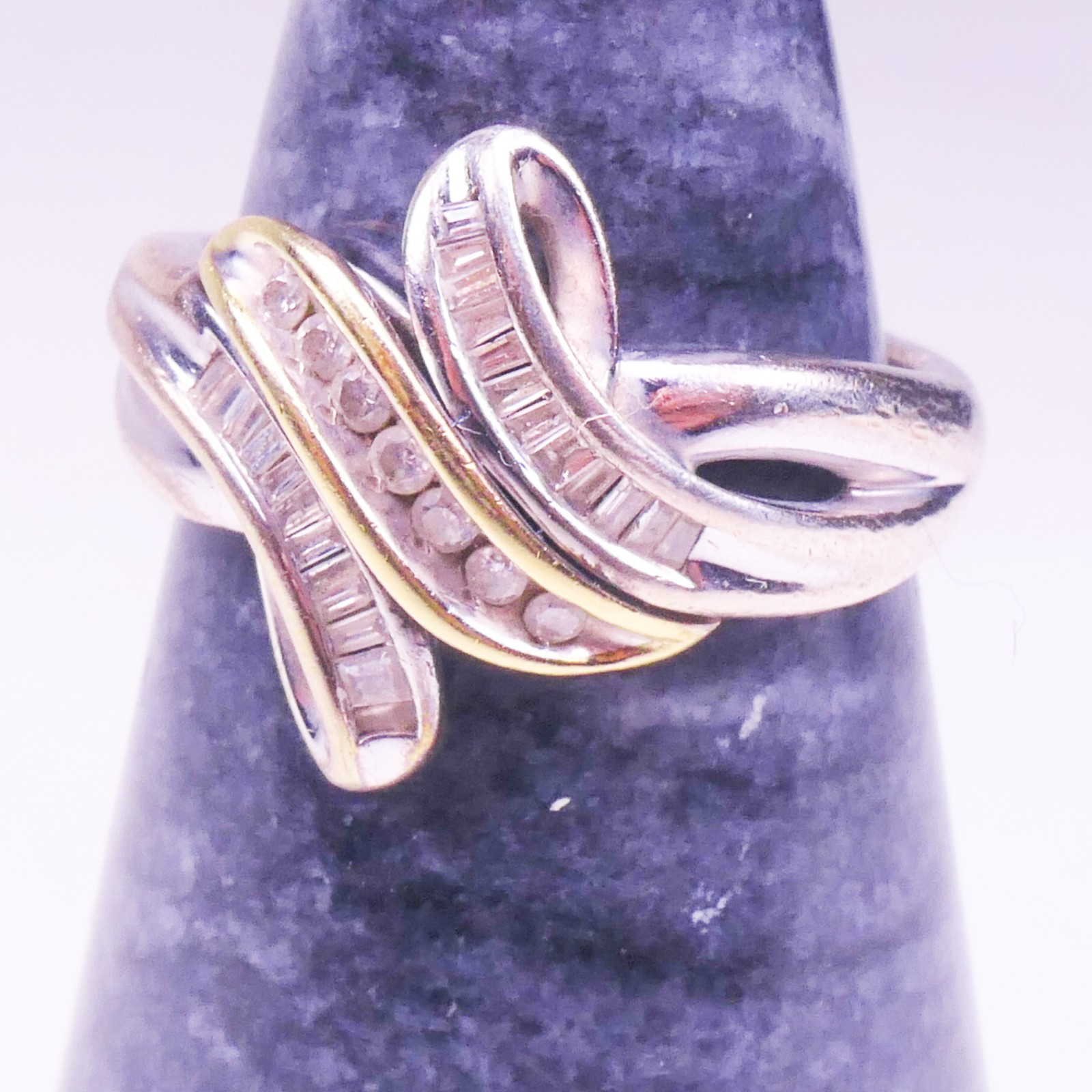 925 Sterling Silver & 14K Gold Two-Tone Round & Baguette Diamond Swirl Ring