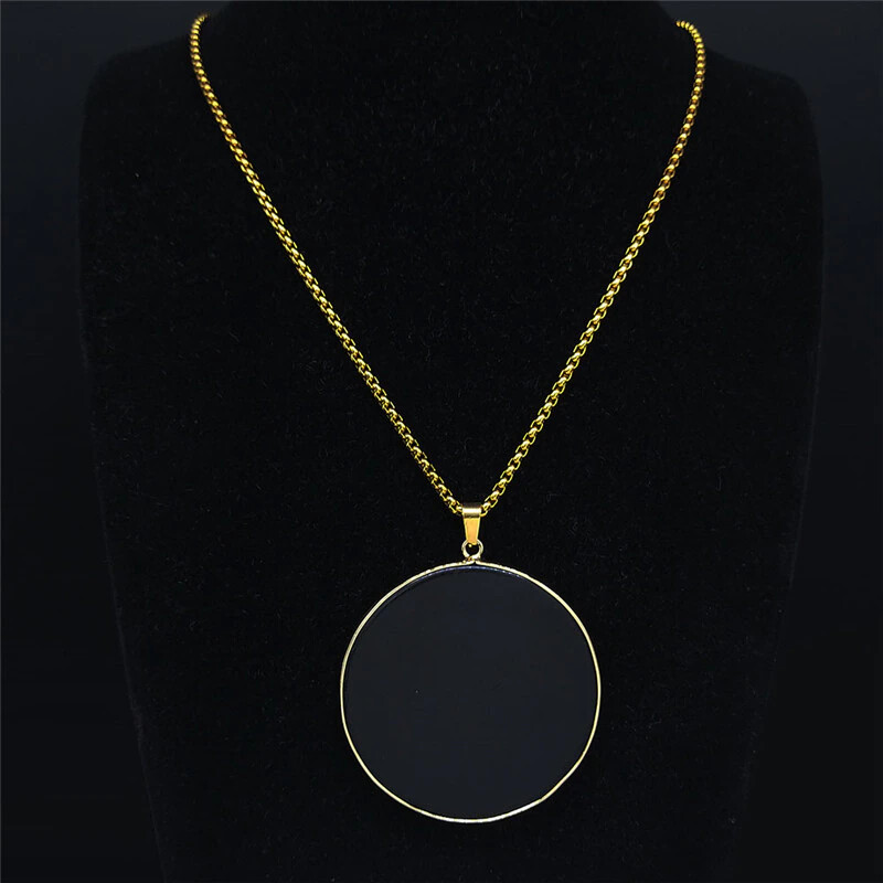 Black Obsidian Scrying Disc Gold Stainless Steel Occult Witches Prophecy Pendant