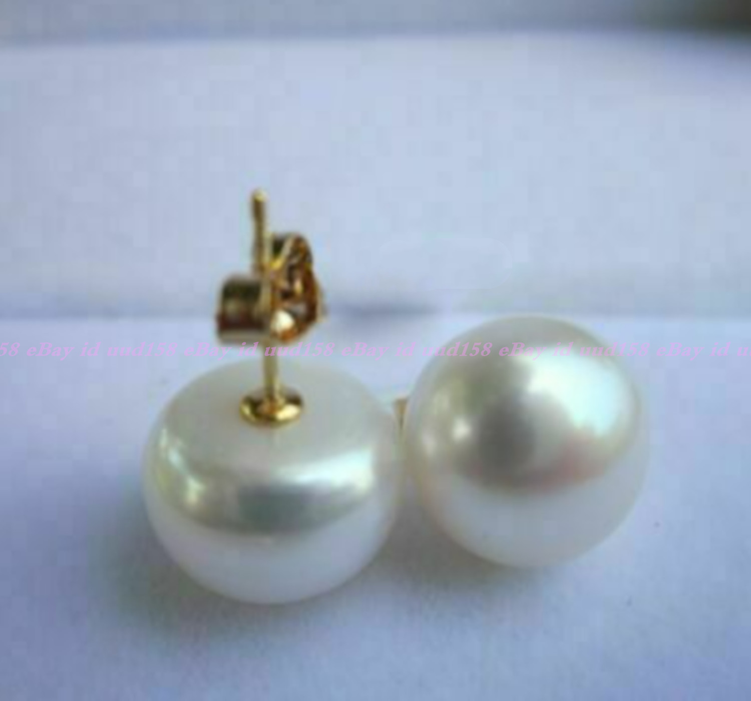 Huge 13-14mm Real Natural South Sea White Pearl Stud Earrings 14k