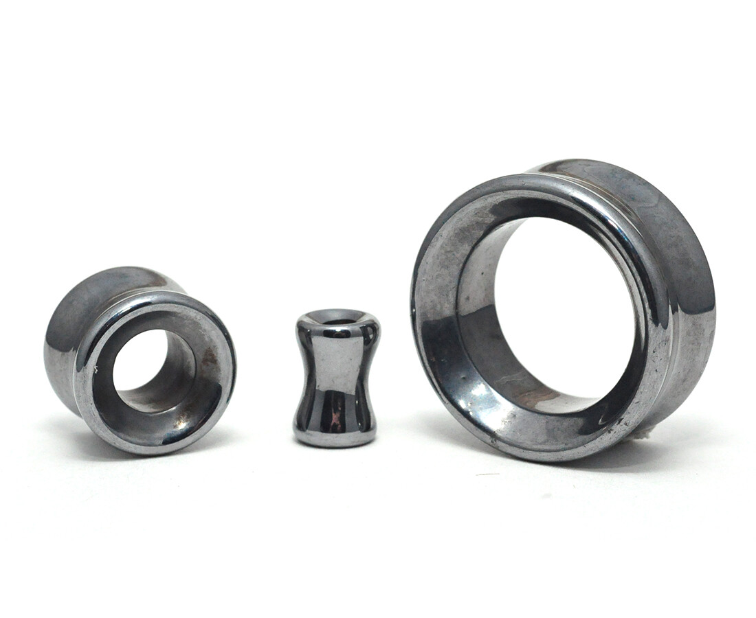 Concave Hematite Stone Double Flare Tunnels (STN-695) set ear gauges PICK SIZE