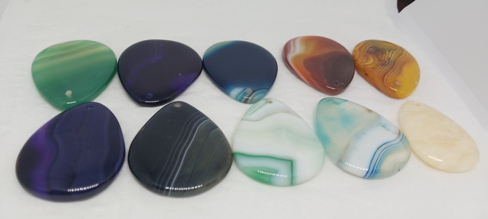 10 Gemstone Pendants Cabochon dyed drilled no bail jasper agate polished pendant