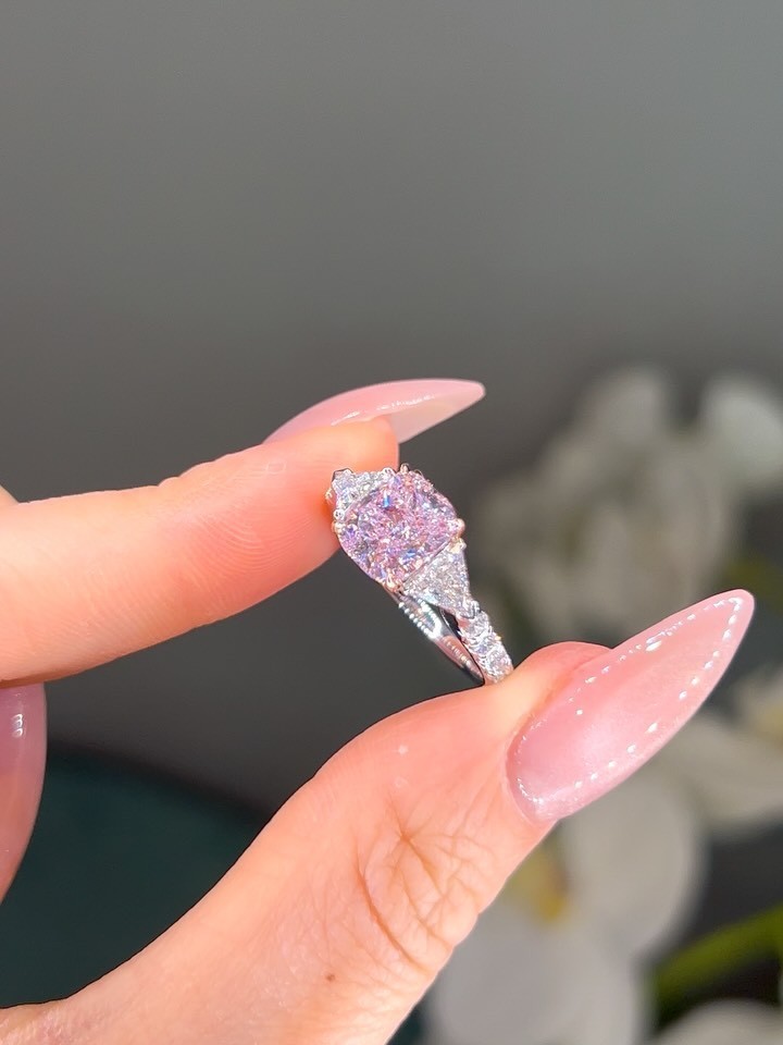 2.50 CT Cushion Cut Pink Diamond Three Stone Engagement Ring Solid 950 Platinum