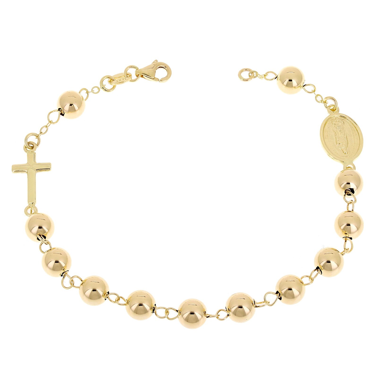 Italian 14k Yellow Gold Miraculous Medal Charm Rosary Bracelet 8.25″ 6mm 5.3gram