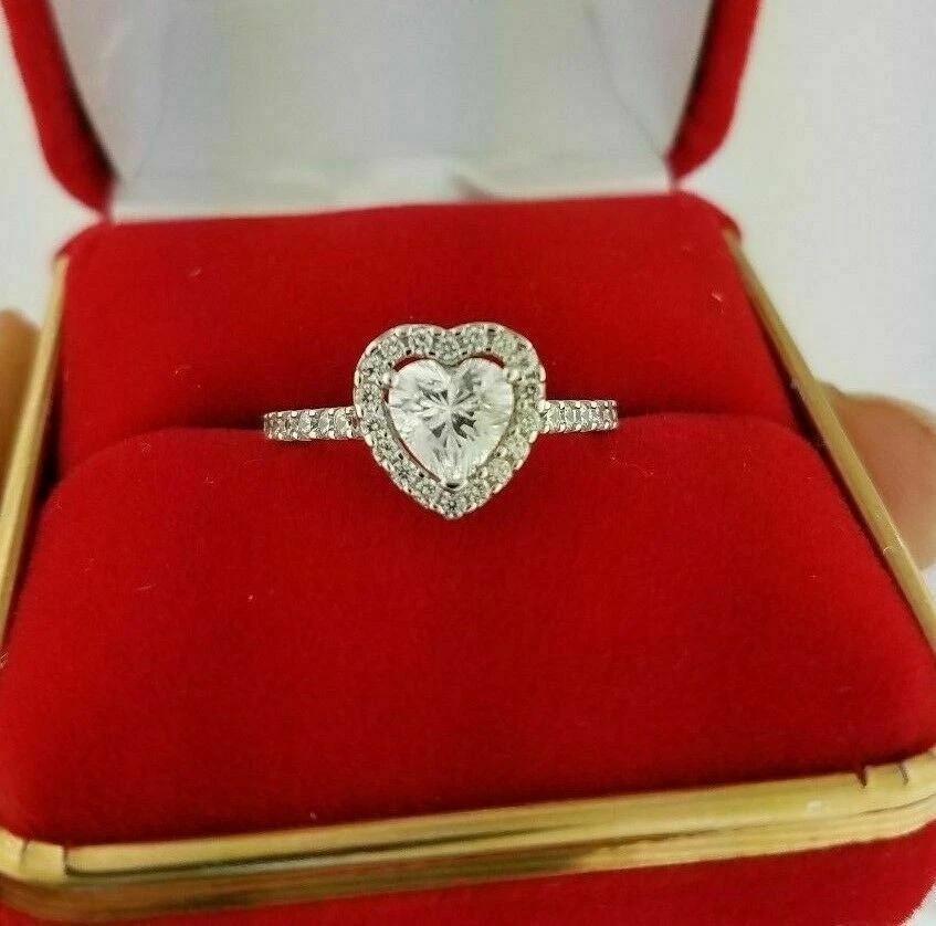 2Ct Heart Cut Lab Created Moissanite Engagement Women Ring 14K White Gold Plated