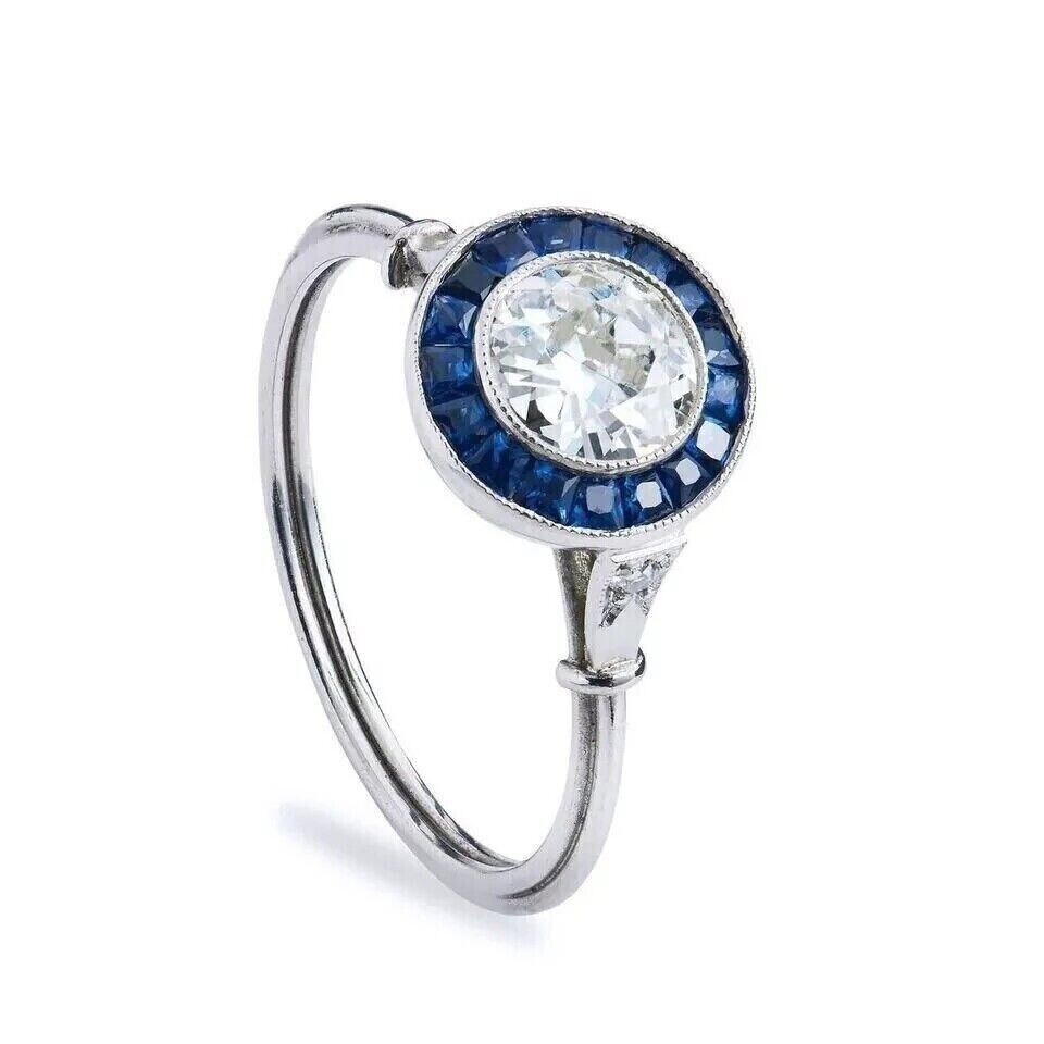 2.00Ct Round Simulated Diamond Engagement Vintage Ring 14K White Gold Plated