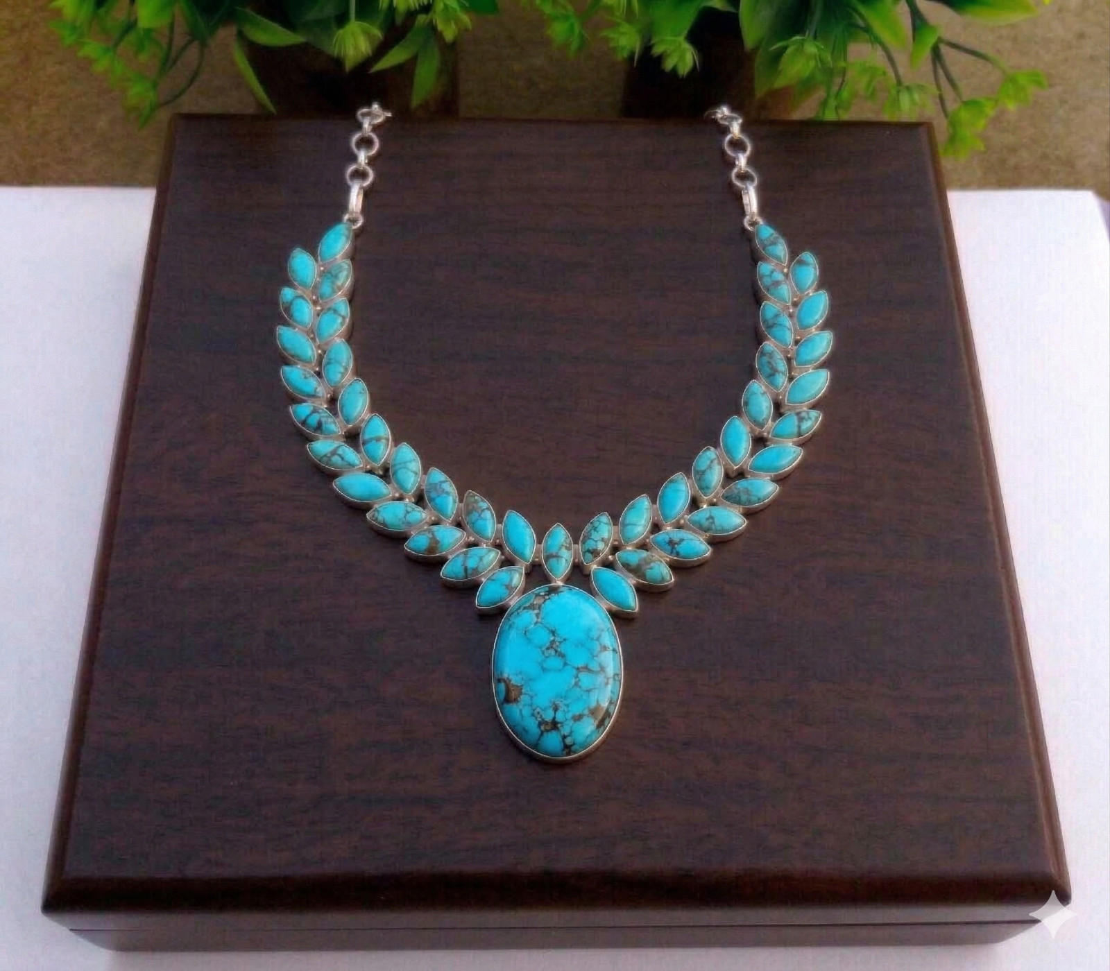 Turquoise Gemstone Handmade 925 Sterling Silver Jewelry Necklace ADJ 17-18″