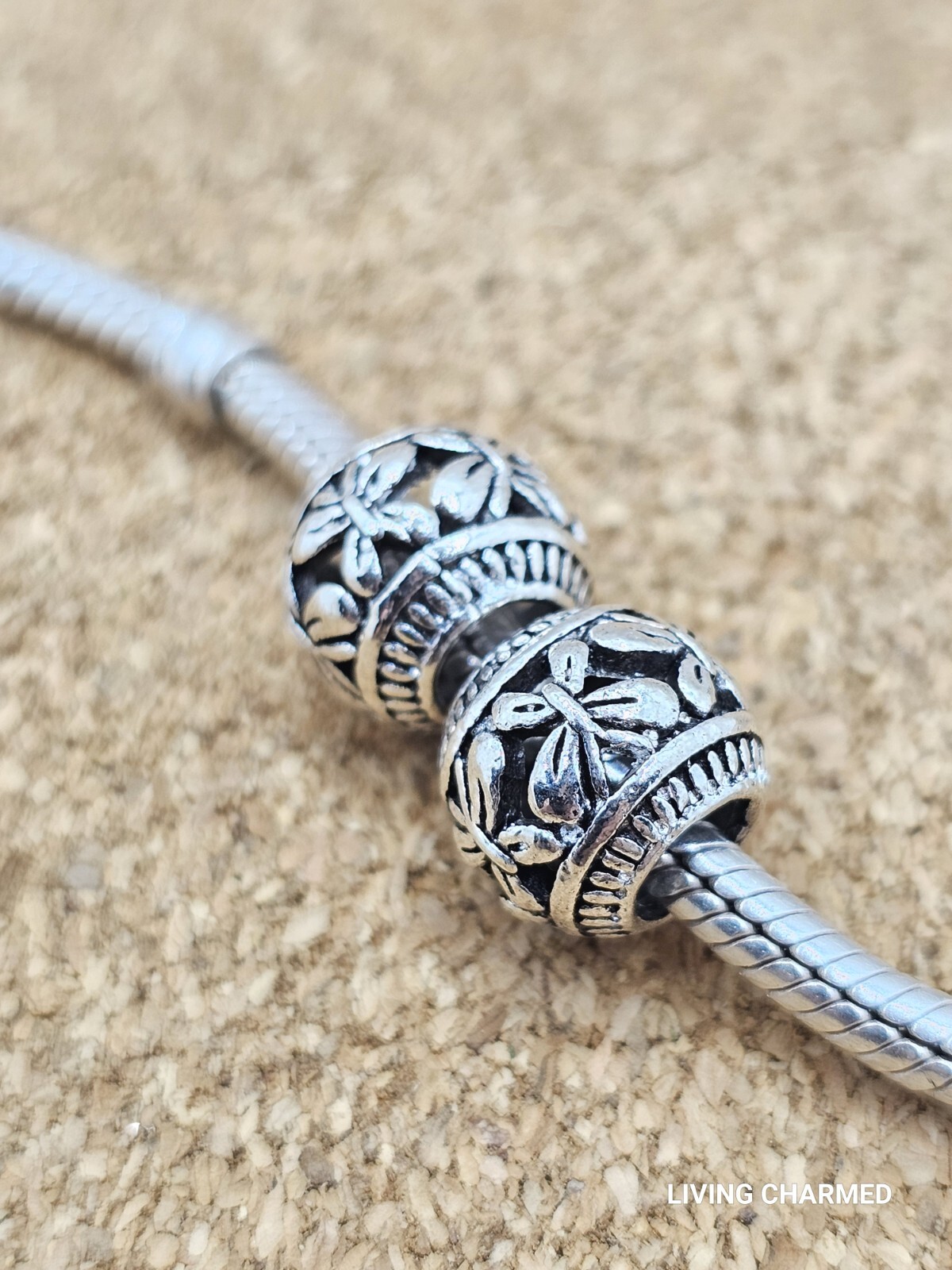 2 Authentic Butterfly Silver Spacer European Charm Beads