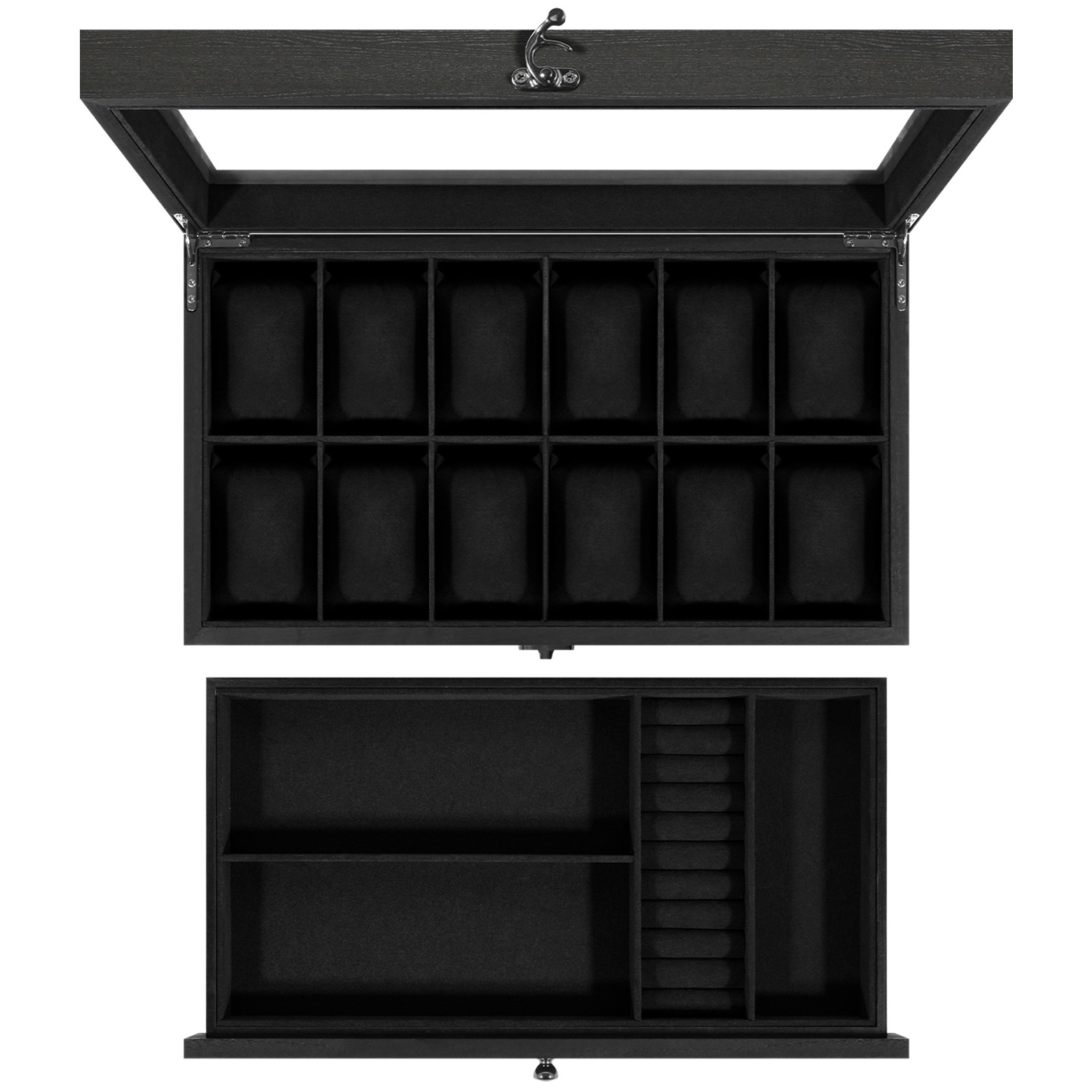 12 Slots Watch Box Organizer Solid Wood Glass Lid Watch Case Jewelry Display Box